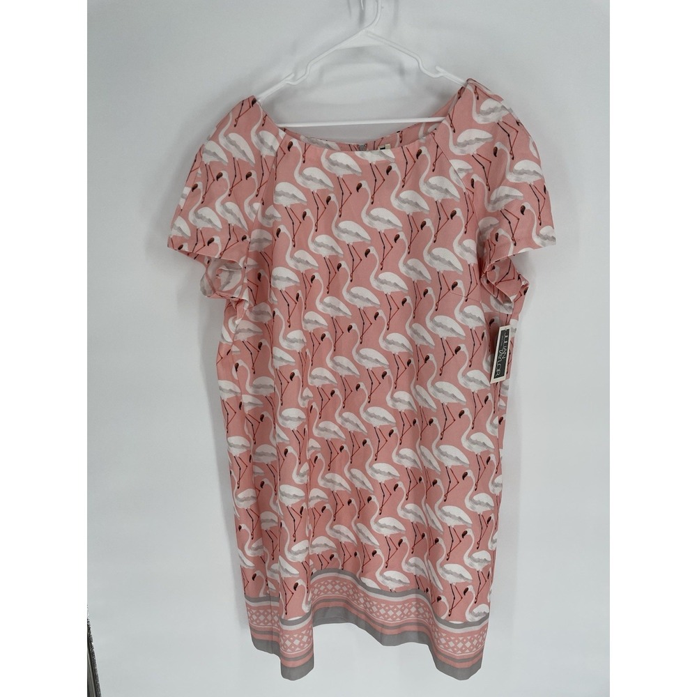 NWT Julian‎ Taylor Plus Women 24W Dress Pink Flamingo Novelty Print Short Sleeve